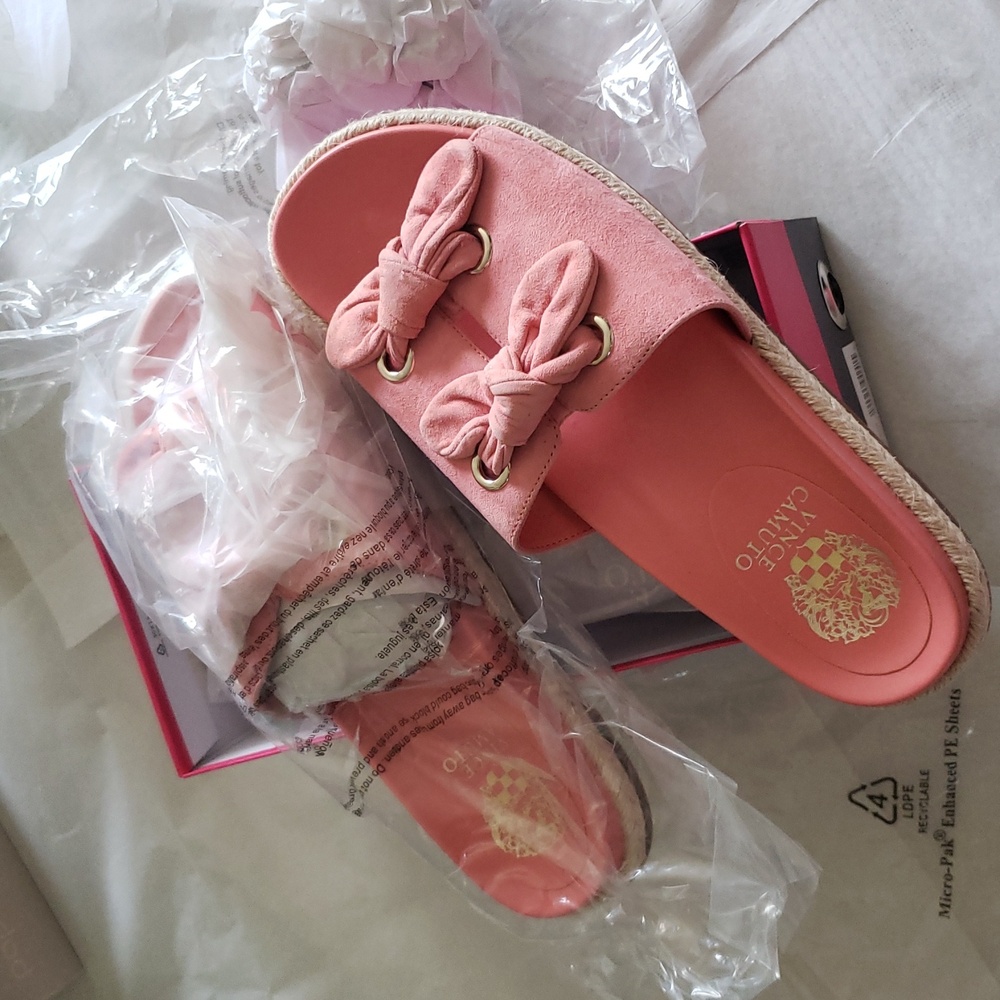Vince Camuto NEW Slides Womens Mule Suede Tied Sandal SlipOn Espadrille NIB PINK - Picture 9 of 11